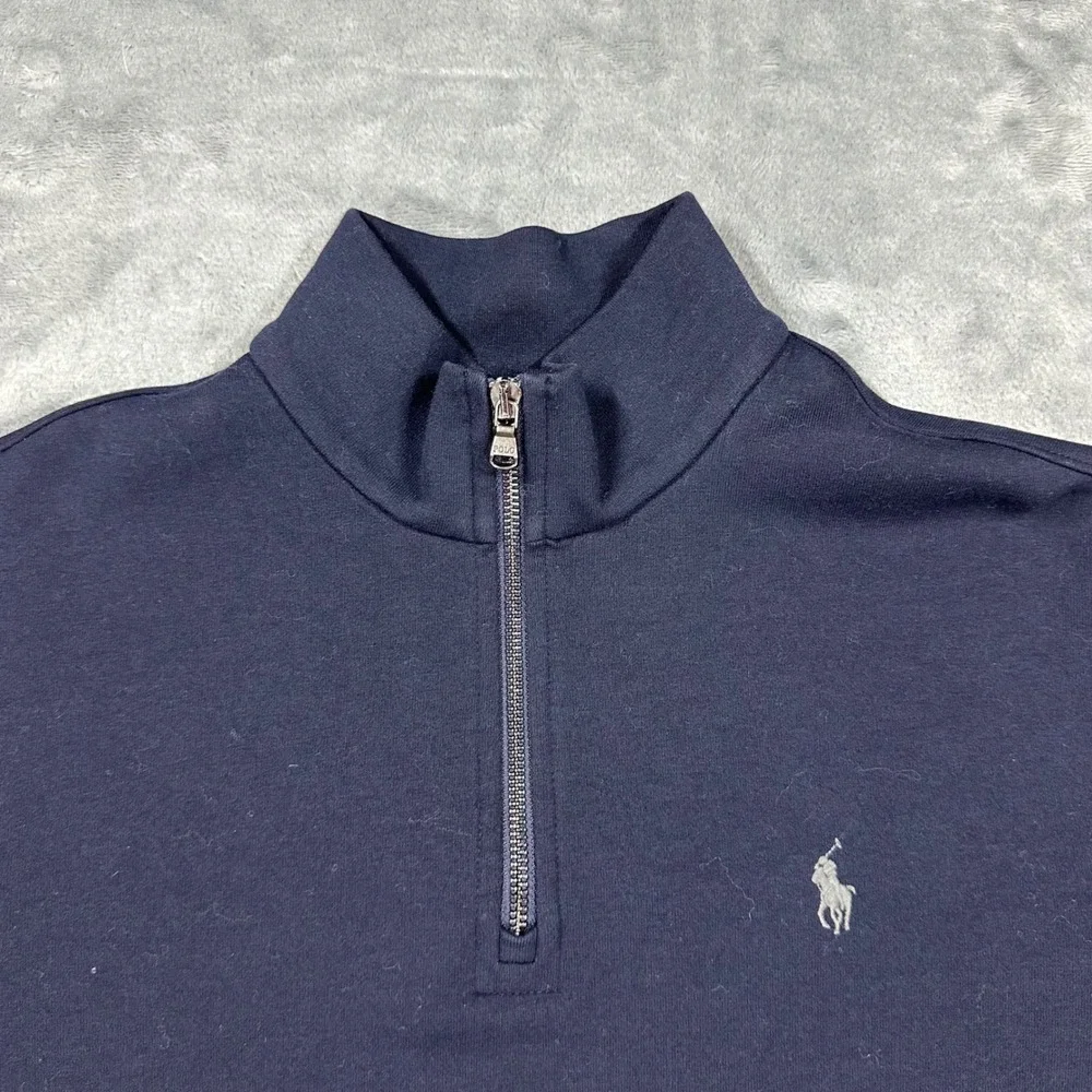 Polo Ralph Lauren Mens Navy Blue Quarter Zip Pullover Sweatshirt Medium 0919